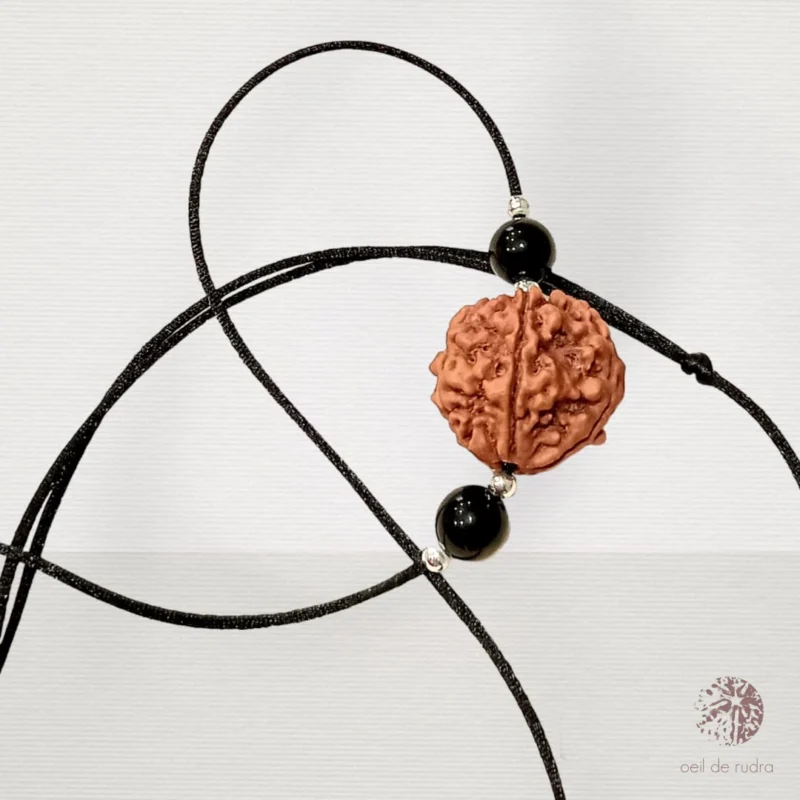 Collier de protection Graine Rudraksha et Obsidienne noire – Image 2