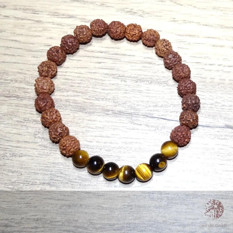 Bracelet Mala de Rudraksha et Œil de Tigre – Image 3