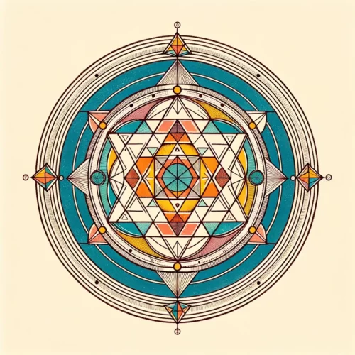 Illustration colorée de la Sri Yantra, représentant la géométrie sacrée hindoue pour l'équilibre et la méditation spirituelle