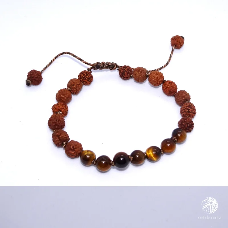 bracelet ajustable oeil de tigre et rudraksha