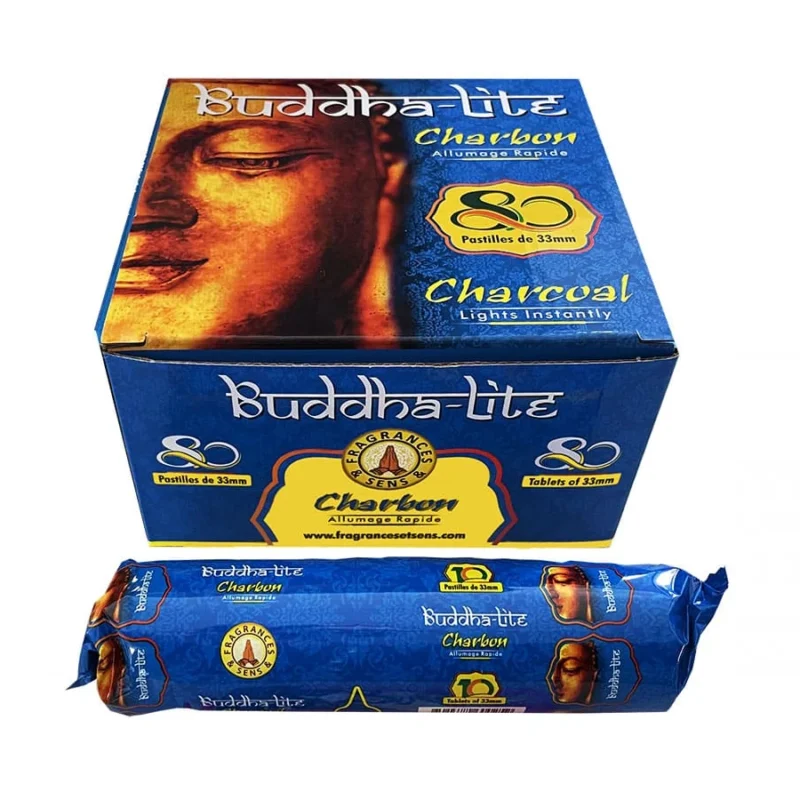 Boîte de charbon Bouddha Lite Fragrances & Sens, 33 mm, allumage rapide, encens et narguilé.