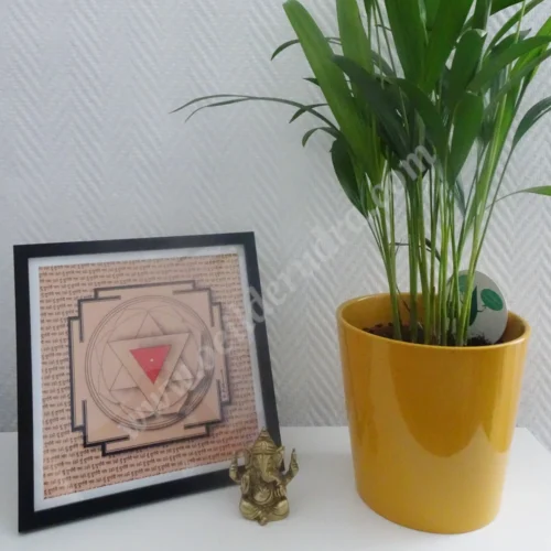 Shri Durga Yantra encadré en noir, symbole de protection et de puissance divine, orné du mantra Om Dum Durgaye Namah.