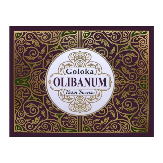Boîte d’encens résine Goloka Oliban, 50 g, purification énergétique et méditation.