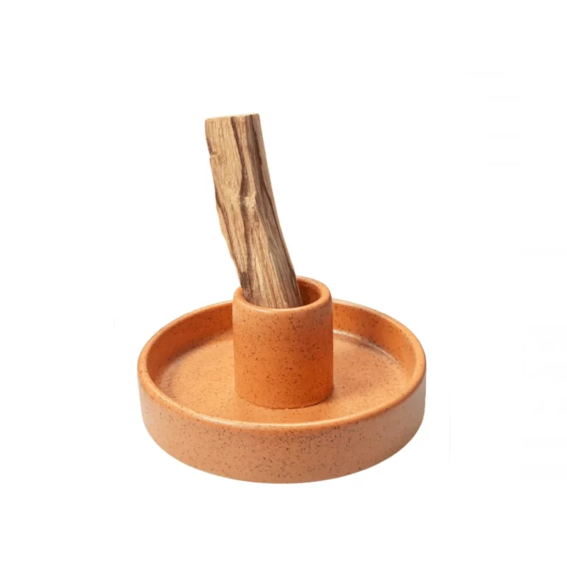 Porte-encens en céramique pour Palo Santo et encens en cônes, orange terracotta.