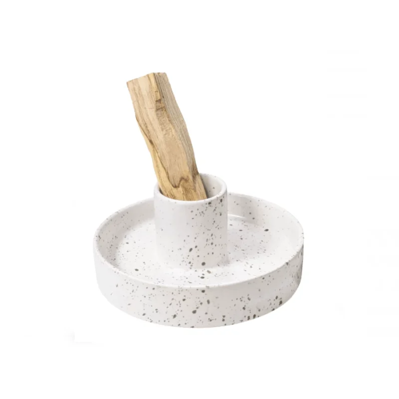 Porte-encens en céramique pour Palo Santo et encens en cônes, blanc moucheté
