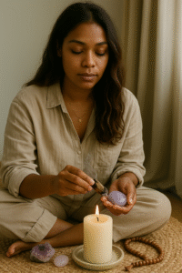 une jeune femme pratiquant un rituel spirituel