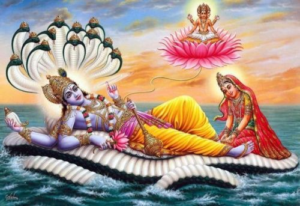 Vishnou allongé sur le serpent Ananta, image mythique à l'origine du yoga nidra