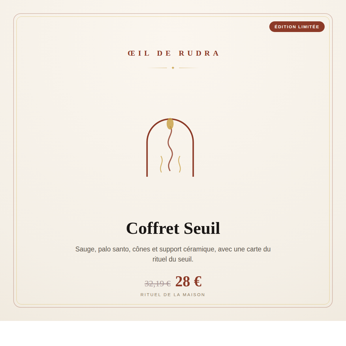 Coffret Seuil Œil de Rudra : sauge, palo santo et rituel de la maison